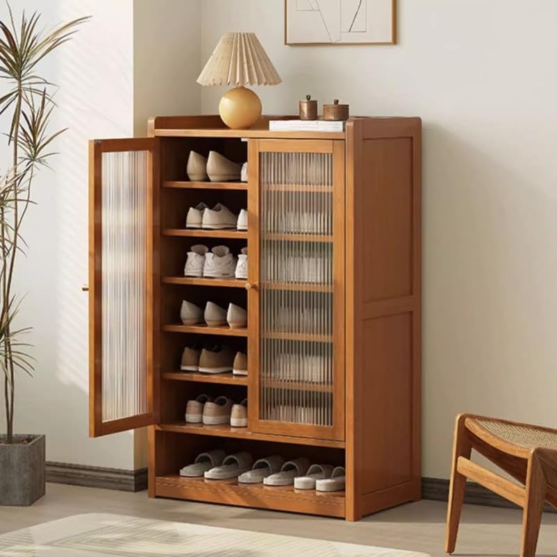 LEDINHousehold Shoe Cabinet Home Doorway Hallway Integrated Corridor External Shoe Rack Storage cabinet (2 doors 8 floors wood)
