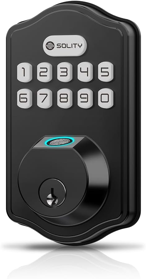 Solity Smart Digital Electronic Deadbolt Door Lock, Keyless Entry, Auto Lock, 50 Custom Codes & Fingerprints, Easy Installation, Keypad for Front & Back Door, AT10 Matte Black