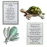 M2S Gifts Lucky Little Turtle & Firefly Pocket Charms & Story Card Small Tokens for Good Luck & Fortune 4 pcs