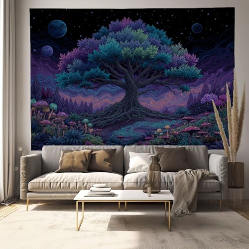 Tapices de pared grandes de estilo galaxia planetaria con árboles para decoración de interiores