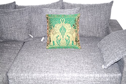 Grün Indische Banarasi Seide Deko Kissenbezüge 40 cm x 40 cm, Extravaganten Elefant Design für Sofa & Bett Dekokissen… – Bild 7