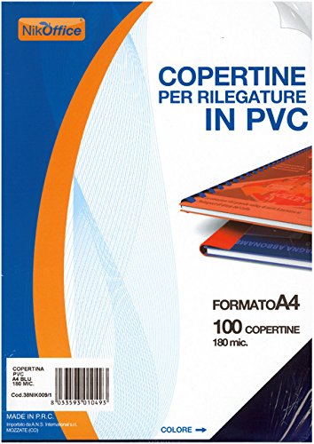 COPERTINA PVC A4 RILEGATURE 180MIC BLU 100PZ