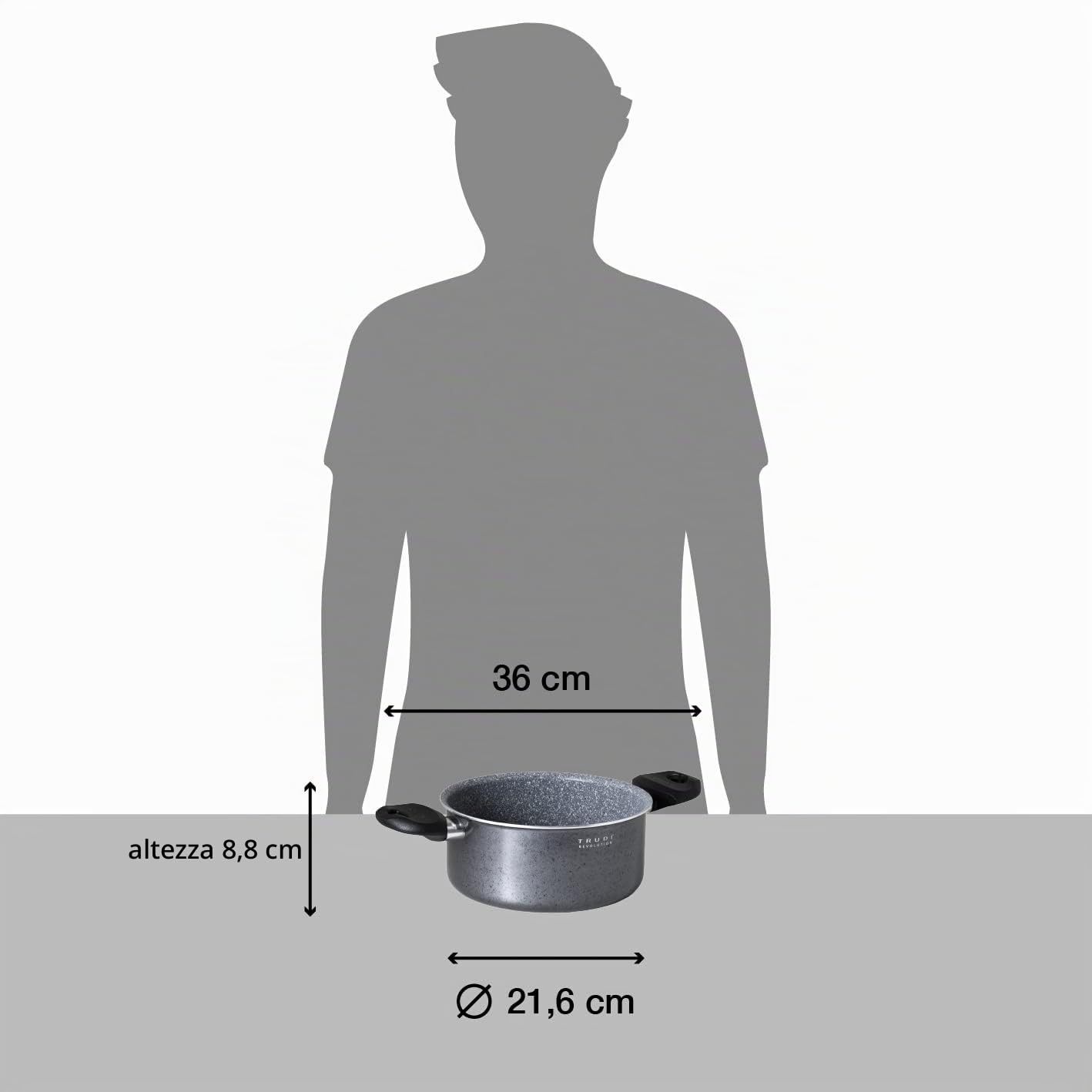 Aeternum Y0F3C20200 Trudi Revolution Casseruola 2 Manici 20 cm, Adatta all'induzione, Alluminio, Grigio