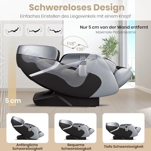 GOPLUS Massagesessel Ganzkörper, Massagestuhl mit Schwerelosigkeitsfunktion, Fernbedienung, Sprachsteuerung, Heizung & 12 Massageprogramm, Relaxsessel elektrisch für Zuhause & Büro (Schwarz) – Bild 8