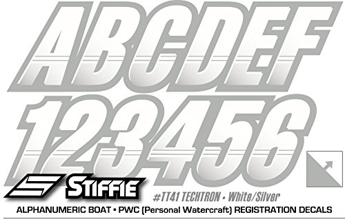 Image of STIFFIE Techtron White /Silver 3 inch Boat & PWC Registration Decals • Numbers Letters Stickers