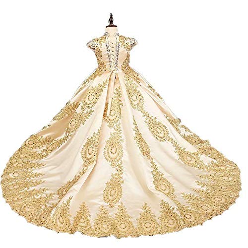 High Neck Gold Appliques Girls Special Occasion Dresses Lace-up Pageant Dress Todder 20212