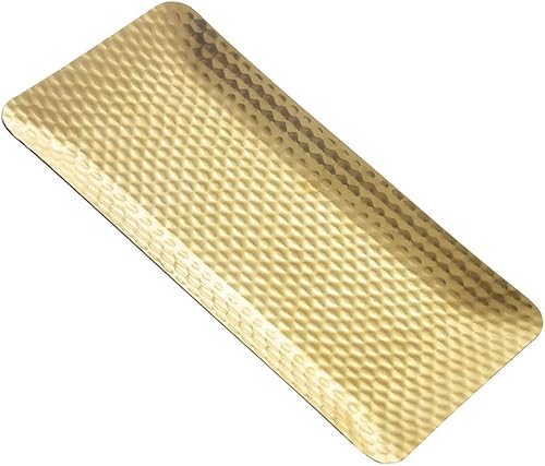 Bandeja decorativa martillada rectangular de acero inoxidable para servir en forma de rectángulo para joyas joyas joyas cosméticos dorado