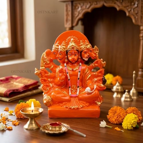 Image of Hanuman Ji Murti Panchmukhi Hanuman for Door Entrance Polyresin 5.5 inch Sindoori Home & Office Decor Living Room Decoration Gift bajarangbali Balaji Idol Evil Eye