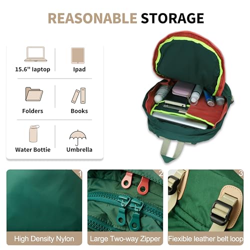 Casual Canvas Backpack for Women Large Capacity Vintage Campus Daypack and Travel Backpack (Green)2