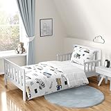 Sweet Jojo Designs Construction Truck Boy Toddler Kid Bedding Set - Childrens 5 Pieces Comforter, Sham and Sheets - Grey Yellow Black Blue and Green Transportation Chevron Arrow