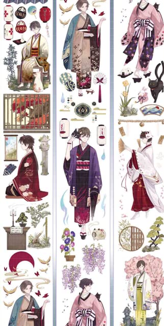 EduPro - 1 Loop Handsome Kimono Man Japanese Transparent Masking PET Tape (5.3X90CM pet shiny pls read size)