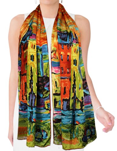 Dahlia Women's 100% Luxury Long Silk Scarf - Art Collection3