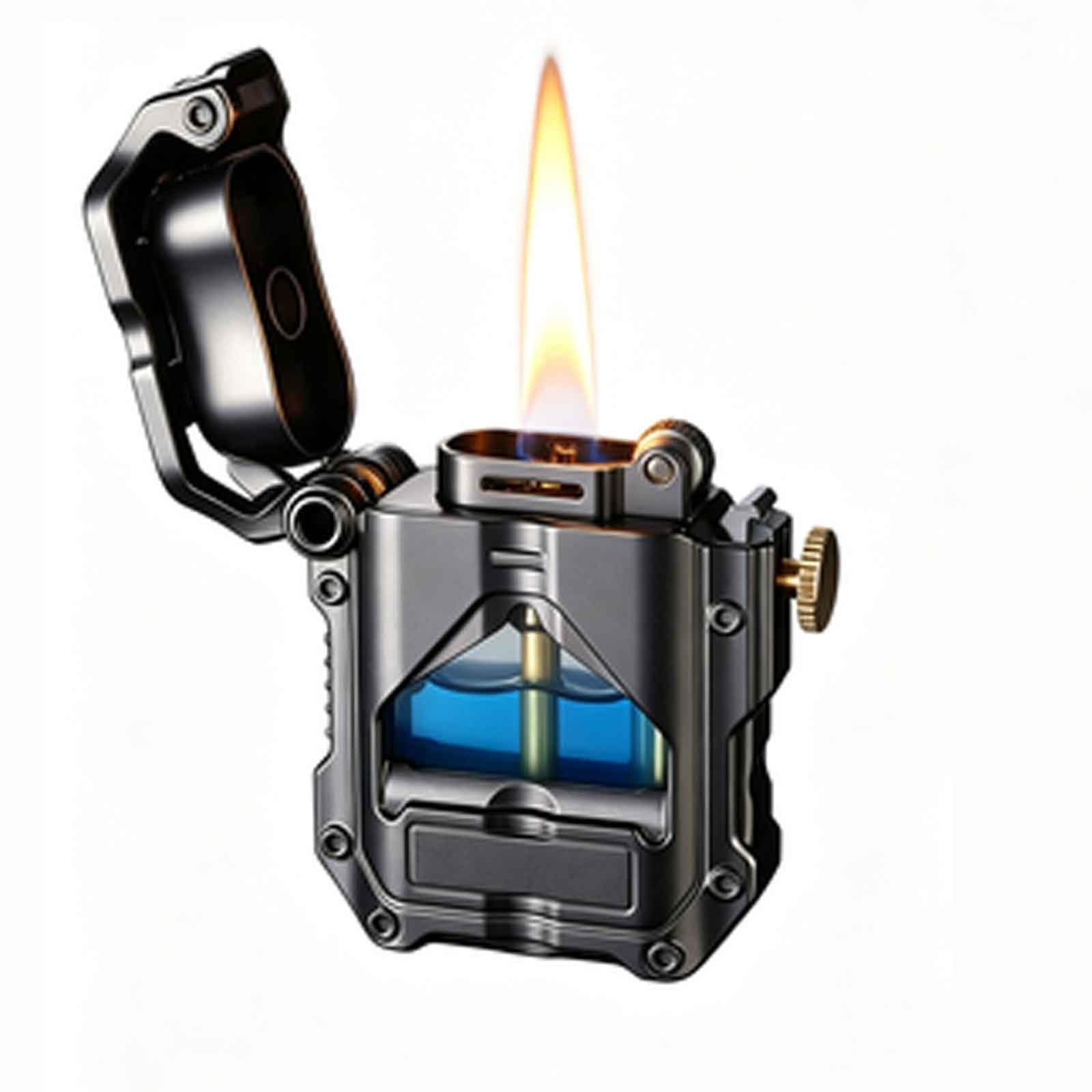 Zxwjddm Metal Kerosene Lighter – Vintage Flip-Top Flint Wheel Lighters(Black)