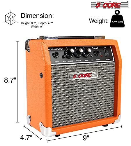 5 Core Guitar Amplifier Mini Bass Electric Guitar Amp 10W Portable Acoustic Guitar Amp w Aux Input Volume Bass Treble Control GA 10 ORG - Image 4