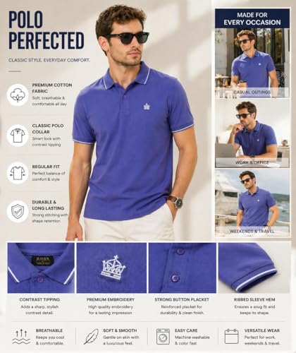Image of Mens Pique Polo T-Shirt | Cotton Rich, Smart Fit Polo with Embroidered Logo | Casual & Sports Wear | Polo T-Shirt for Men