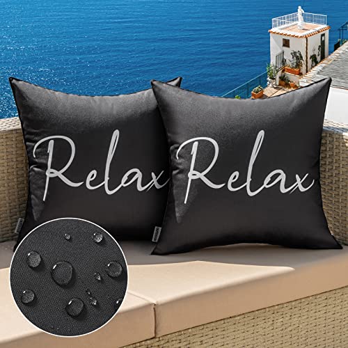 MIULEE Outdoor Waterproof Throw Pillow Covers Set of 2 Relax Decorative Outdoor Square Pillowcases for Chair Patio Garden Couch Tent Balcony Sofa Black 18x18 Inch
