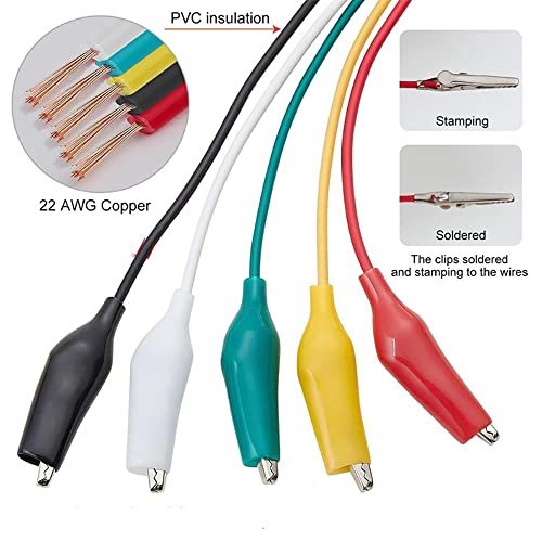 Image of 20 Pcs (20 inch) Alligator Clip Wires, 5-Color Test Leads with Crocodile Clip, Stamping Jumper Wires for Electrical Test, Circuit Connection, Experiment