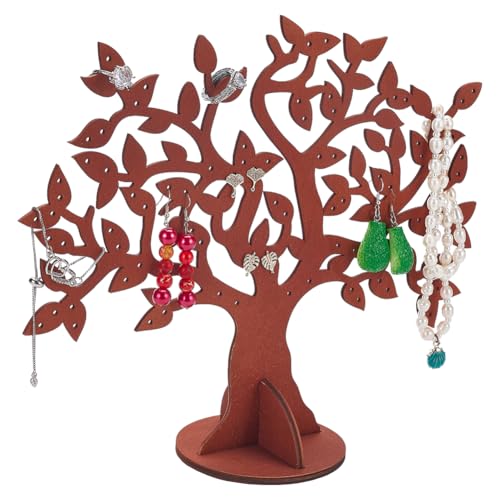 PH PandaHall Portaorecchini In Legno Organizzatore per Gioielli Supporto per Albero Multiuso per Collana e Bracciale Organizzatore per Esposizione per Donne Marrone Sella