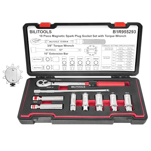 BILITOOLS 10 PCS Magnetic Spark Plug Socket Set with Torque Wrench