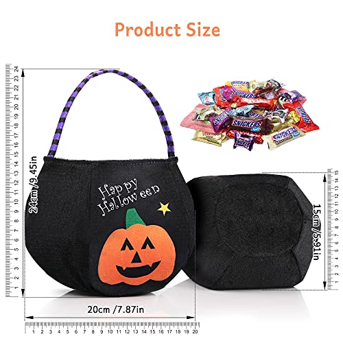 Halloween Treat Buckets Candy Bags -4PCS Reusable Halloween Trick or Treat Buckets Bags for Kids, Halloween Goodie Bags with Pumpkin Bat Drawstring Bags for Halloween Party Favors Decorations - Thumbnail 2
