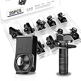 20 Pack M6-1.0 Body Bolts and Extruded U-Nuts, Black Steel Car Clips Fasteners with Washers for Bumpers, Fenders, and Splash Shields
