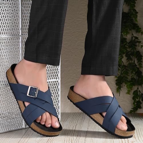 Image of Centrino Mens Cushion Sliders /Slippers|Berkin-Style Slip-On Sandals | Open Toe Design | Soft PU Footbed | Lightweight & Comfortable | Arch Support | On-Grip Sole | Casual Outdoor Wear (6868)