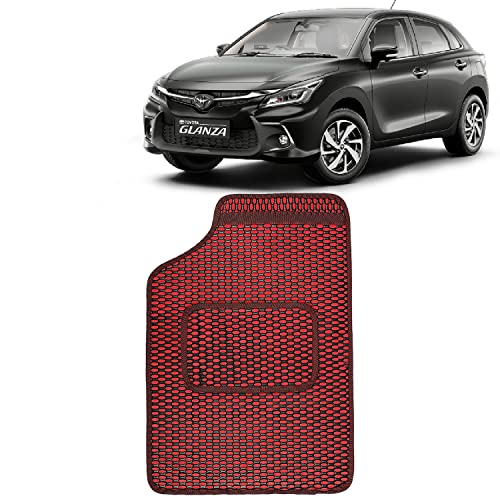Image of Kingsway Dotted Design Car Floor Foot Mats Universal Fit for Toyota Glanza, Model Year : 2022 Onwards, Water and Dustproof, Color Red, Set of 5 Pieces