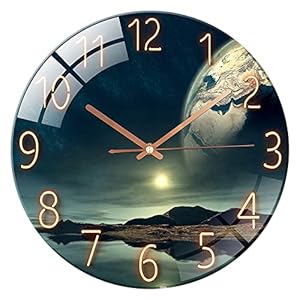 ALEENFOON Glass Wall Clock 12 Inch Silent Non Ticking Round Wall Clocks for Living Room Bedroom Hallway Office(Sea Wonders)