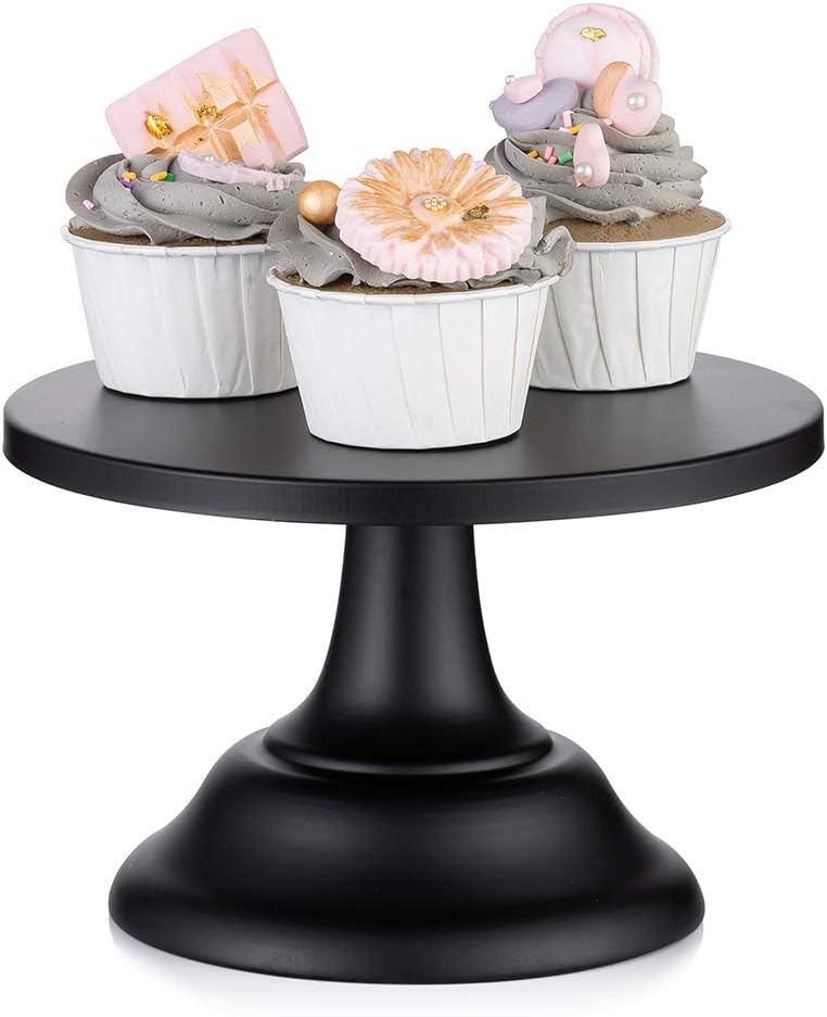 NUPTIO Cupcake Stand Cake Display : Black Dessert Holder Cookie Pedestal Stands Metal Trays for Desserts Round Gothic Serving Plate for Birthday Party Christmas Halloween Easter 7.87 Inch / 20cm