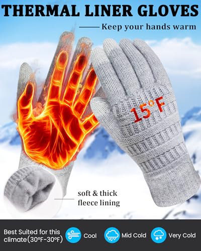 REACH STAR 2 Pairs Winter Gloves for Women, Touch Screen Warm Knit Thermal Gloves for Cold Weather for Christmas Gifts - Image 4