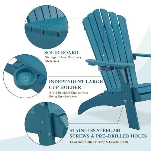 Image of Psilvam Adirondack Chairs with Cup Holder, Poly Lumber 1PC,Blue