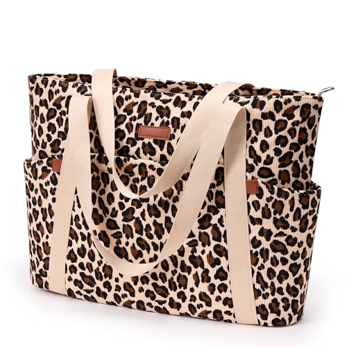 KALIDI Groß Handtasche Leopard Shopper Tasche Damen Tote Bag mit Reißverschluss Leicht Strandtasche Nylon Women Handbag für Arbeit Schule Büro Reise Gym