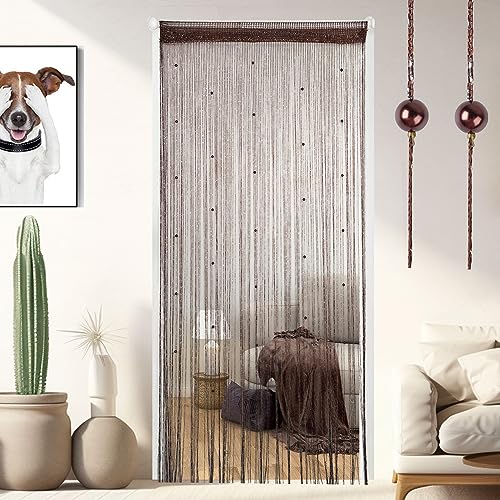 Vagasi 2 Piezas 200x100cm Cortina de Hilo Perlas Cortinas Exterior Terraza Cortinas de Cuentas Cortinas Cocina Cortina Puerta Exterior Puerta Flecos Decoración, Perlas Marrón