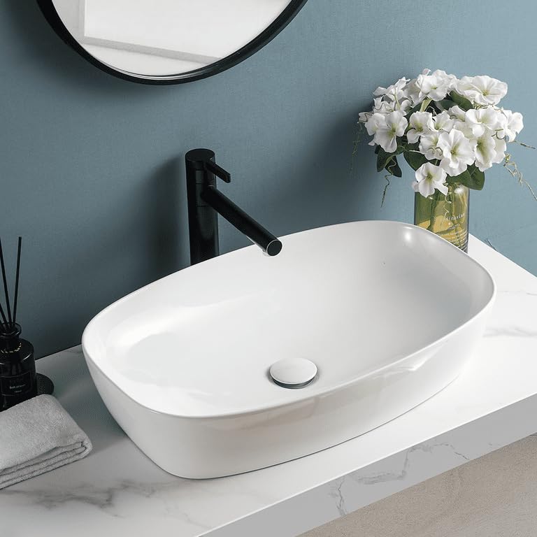 Patdo Wash Basin Countertop | Tabletop Ceramic Bathroom Sink | Wash Basin Over Counter | Wash Basin For Bathroom, Resturent, Living Room (Stylish, 23.6 x 14.5 x 5 Inch) (B0D83TP5Y8) Amazon Price History, Amazon Price Tracker
