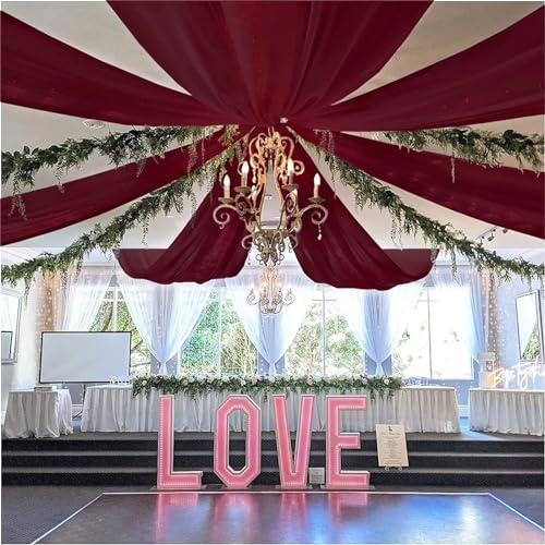XHDZSW Tende da Soffitto, Tende da Soffitto per Matrimoni, Extra Lunghe, in Chiffon Drappeggio Morbide Tende, Tende Ad Arco per Matrimonio, per Feste, Decorazioni (Vino Rosso,75x300cm-2Pezzi)