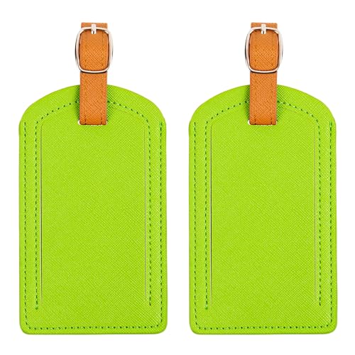 Premium Colored Luggage Tags for Luggage, Travel Bags and Suitcases by Adventure Goods- Neon Green (Pack of 2)