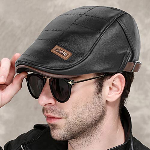 Govicta Men Adjustable Pu Leather Ivy Cap Newsboy Hat Fishing Hat For Men Black #TOP5