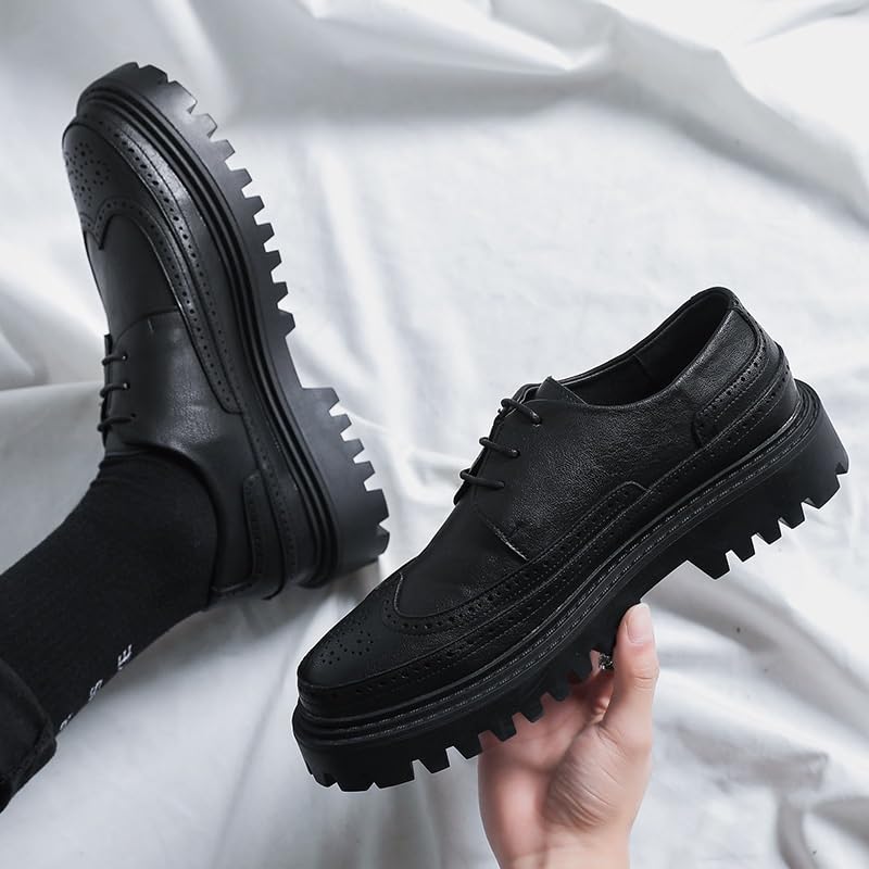 Men's Oxford Shoes, Classic Leather Platform Soled Round Toe Derby Shoes, lace-up Slip-in, Lug Sole, Non-Slip and wear-Resistant, Suitable for Office, Business, Casual4