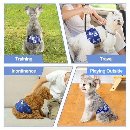 Image of Reusable Dog Diapers Male 3Pcs, Premium Washable Belly Bands for Male Dogs Large, High Absorbing Male Dog Wraps for Doggie Puppy Excitable Urination and Training(Sailboat, L)