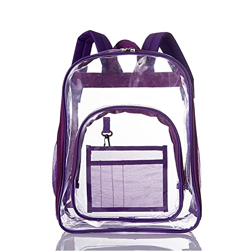 XMRSOY Heavy Duty Clear Backpack,25L Transparent Bookbag PVC See Through Backpack for School Work Stadium Travel (Purple)