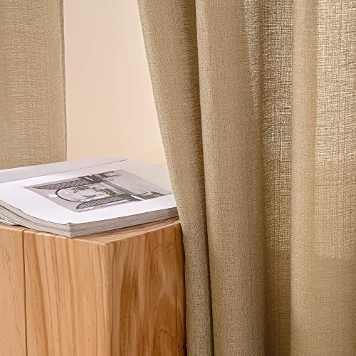 MIULEE 2 Panels Voile Sheer Curtains Cross Linen-like Solid Color Contemporary Decorative Ring Top Eyelet Panels for Bedroom Livingroom Nursery Room Brown 55" Wx96 L - Image 4