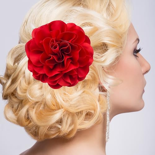 Image of Dainty Fabric Rose & Camellia Flower Oversized Brooch Pins & Hair Clip - Large Lapel Pin, 4.3in /7.5in