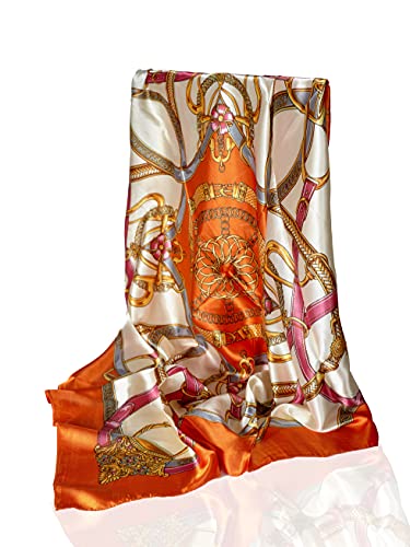 GLORIS Seidenschal Damen 90x90cm Orange Elegante Seidentuch Haare Seidentuch Halstuch Damen Elegant Satintuch Halstuch Seide Bandana Tuch Kopftücher Ansatz Scarf