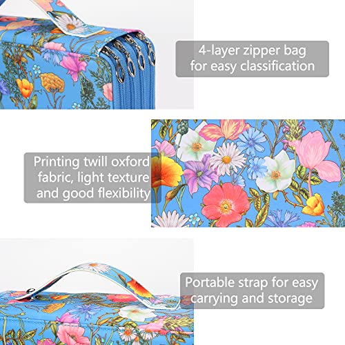 Image of Vomgomfom Colored Pencil Case - 200 Slots Pencil Holder with Zipper Closure Twill Fabric Large Capacity Pencil Case for Watercolor Pens or Markers, Pencil Case Organizer for Artist (Blue Flower)