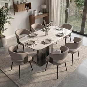 7 Piece Modern Dining Table Set, 71″ Sintered Stone Kitchen Table