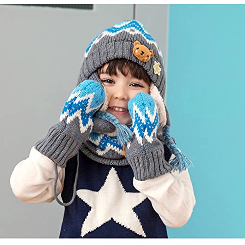 Unisex Girls Boys Winter Hat Scarf Gloves Set Infant Toddler Baby Beanie Caps Scarf Mittens Earflap 3pcs (S (1-3T), 3pcs-Blue)