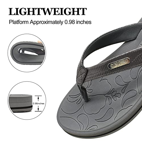 Oncai Flip Flops For Women Yoga Mat Non-Slip Thong Sandals Summer Beach Slippers With Arch Support Grey Size 8 #TOP4