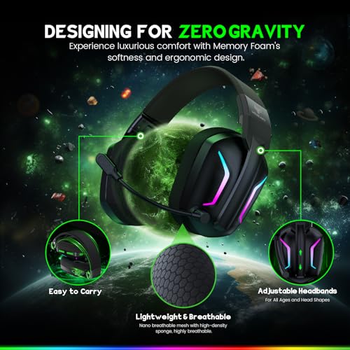 WESEARY WG1 Wireless Gaming Headset für Xbox Series X/S, Xbox One, PC, PS5, PS4, Switch, Mac, 2,4GHz Wireless & Bluetooth Headset mit Mikrofon, Low Latency, Noise Cancelling, LED Light, 50h Akku 5