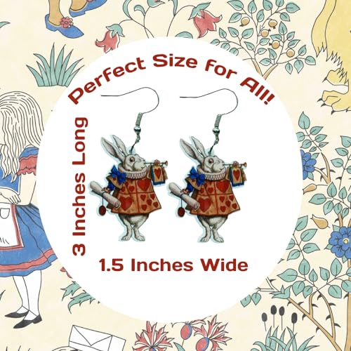 Cute Pair of Alice in Wonderland Classic Style White Rabbit Earrings for Women, Teens, Cosplay and More. Fun Pair of Drop and Dangle White Rabbit Earrings for Women. Fun Pair of Queen of Hearts, White Rabbit, Alice Costume Accessories for Women. Drop and Dangle White Rabbit Earrings for Women.2