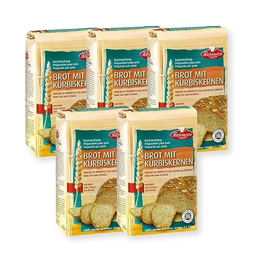 BIELMEIER KÜCHENMEISTER Brotbackmischung Kürbiskernbrot 5 x 1000 g I Brotbackmischungen für Brotbackautomat & Ofen I Einfach backen mit Backmischung